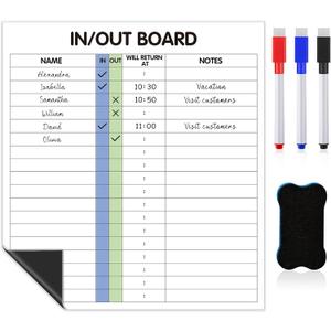 Lincia in and Out Magnetic Dry Erase Board 13" x 12" in/Out Board for Office Magnetic 18 Name Adhesive Frameless Employee in/Out Planner with Dry Erase Marker Eraser for Personnel Staff Schedule