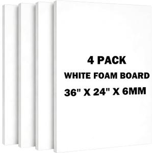 4 Pack White Foam Board, 24x36 Inches Poster Board, 6mm Thick Double-Sided Acid-Free Foam Core Board, Sign Board for School Projects, Office, Presentations Board, Paintings Prints