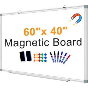 Large Magnetic Dry Erase Whiteboard, 60"X40" White Board for Wall with Long Pen Tray, Dry Erase White Board for Home Office Classroom
