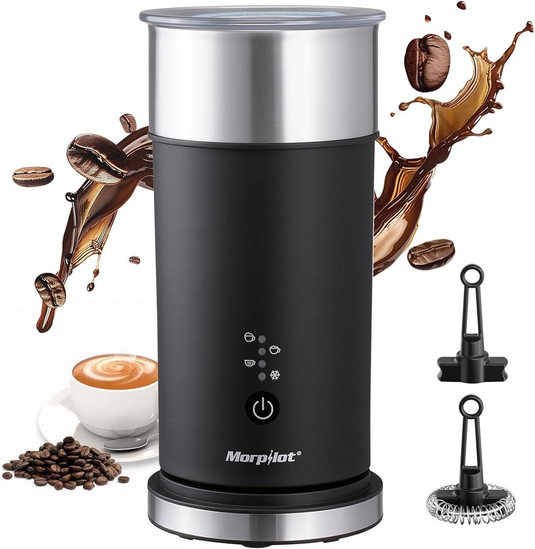 Electric Milk Frother and Steamer, 8.12oz/240ml 4 in 1 Milk Steamer Frother for Latte Cappuccino, Can Froth Both Hot and Cold Milk, Enjoy Perfect Milk Froth in 2 Min