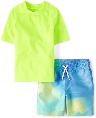 The Children's Place Boys' Short Sleeve Rashguard and Swim Trunk, 2-Piece Set S