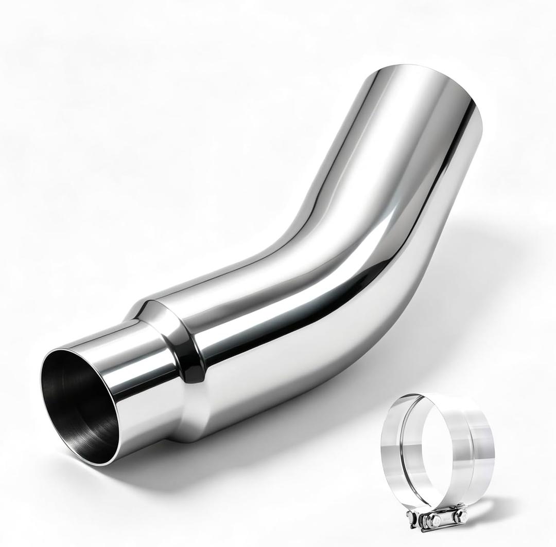 4" to 5" Exhaust Elbow Pipe Tip Polished 23'' Length Steel w/Clamp
