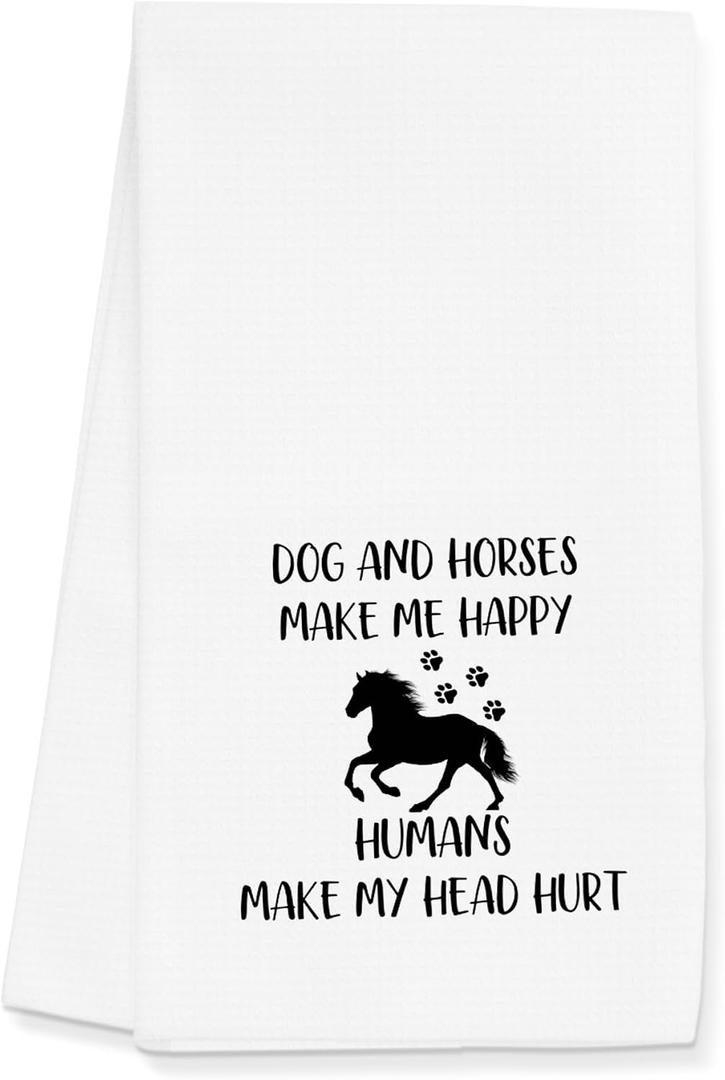 Dog and Horse Lover Towels Gifts for Women, Funny Dog and Horse Towels for Kitchen Bathroom Decor (16x24 inches)