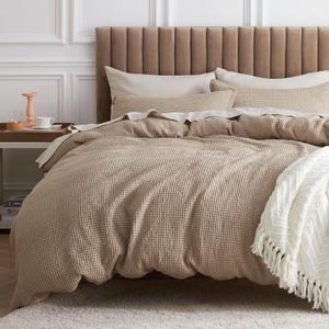 Bedsure Cotton Duvet Cover King - 100% Cotton Waffle Weave Khaki Duvet Cover King Size, GentleSoft and Breathable Tan Bedding Set for All Season, 3 Pieces, 104"x90" (King (104" x 90"), 05 - Khaki (No Comforter))