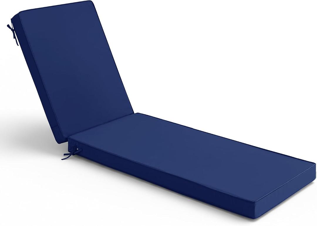 Summsun Chaise Lounge Cushions Outdoor - Waterproof and Fade Resistant Sun Lounger Replacement Cushions - Patio Lounger Pads with Removable Cover for Pool, Deck, Lawn, 80 x 26 x 3 Inch, Navy, 80" x 26" x 3 | 1 Pack
