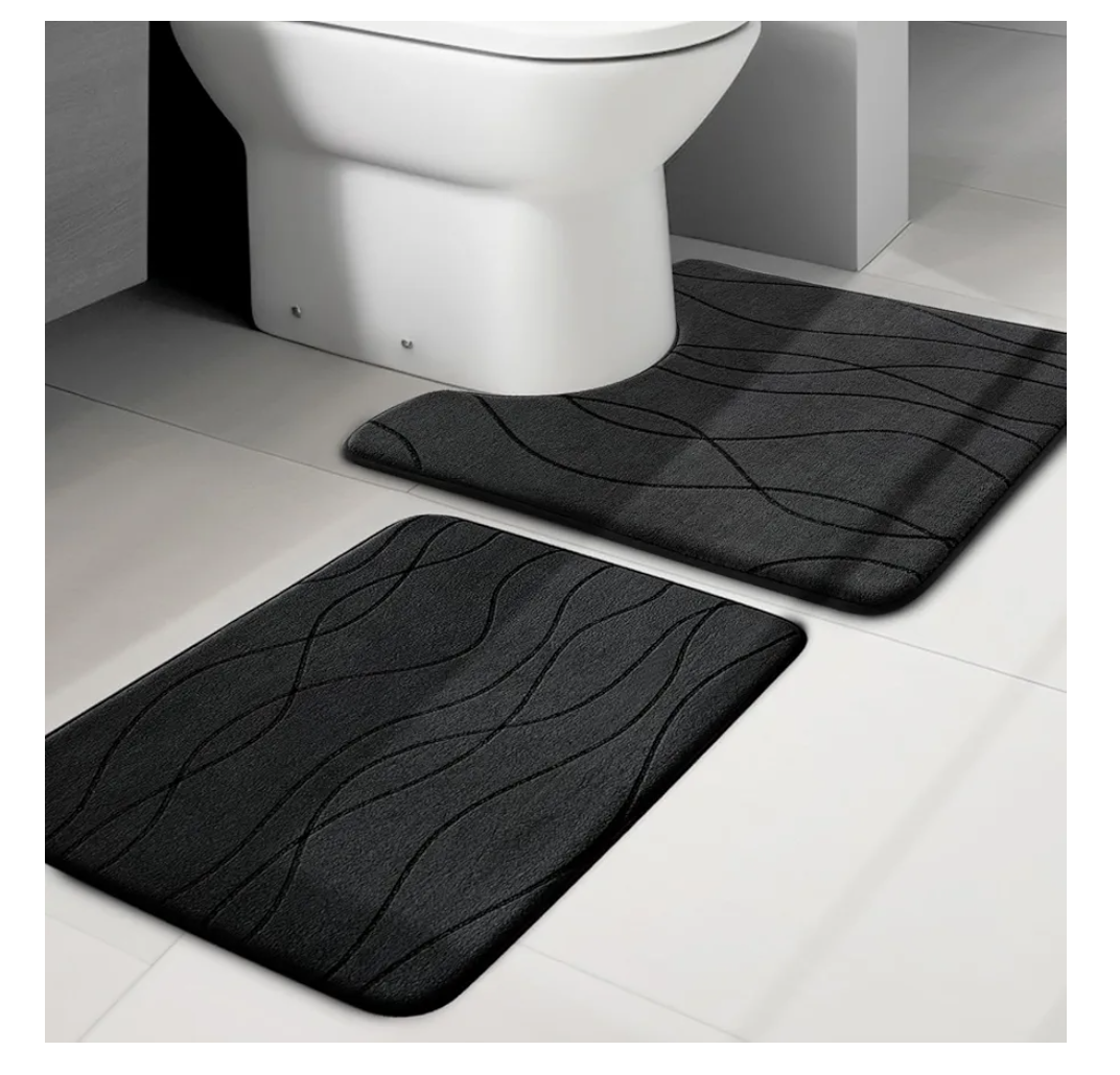 YIHOUSE Memory Foam Black Bathroom Rug Sets 2 Piece, Ultra Absorbent Bath Mat for Bathroom - Non-Slip Machine Washable & Dry Quickly, 2 Piece Bathroom Mat Set, Black