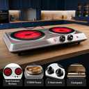 OVENTE Countertop Infrared Double Burner, 1700W Electric Hot Plate and Portable Stove with 7.75" and 6.75" Ceramic Glass Cooktop, 5 Level Temperature Setting and Easy to Clean Base, Silver BGI102S