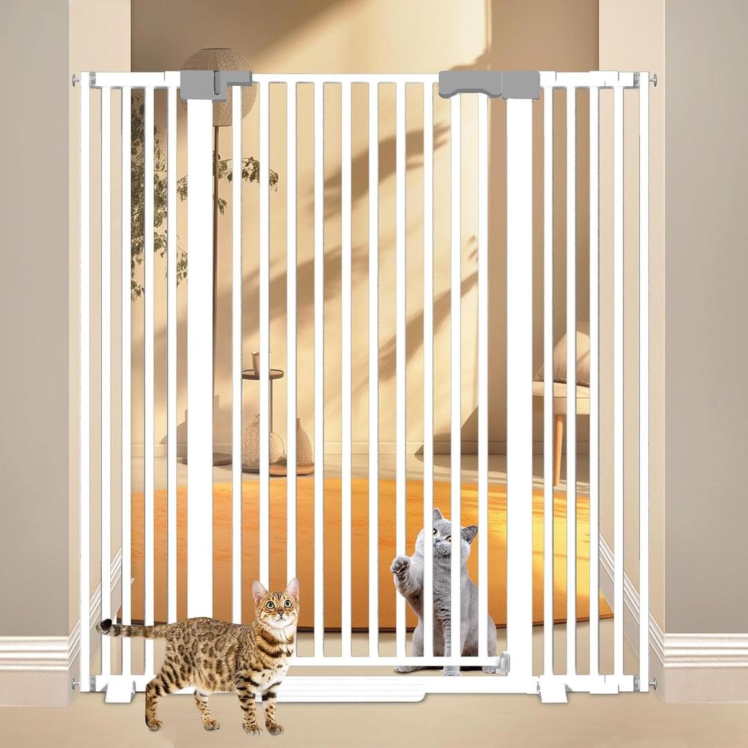 51'' Extra Tall Cat Gate for Doorways 30-49.2'' Wide, Climb Proof Pet Dog Gates for Kitten Dogs, Pressure Mounted No Drilling Cats Fence Barrier White