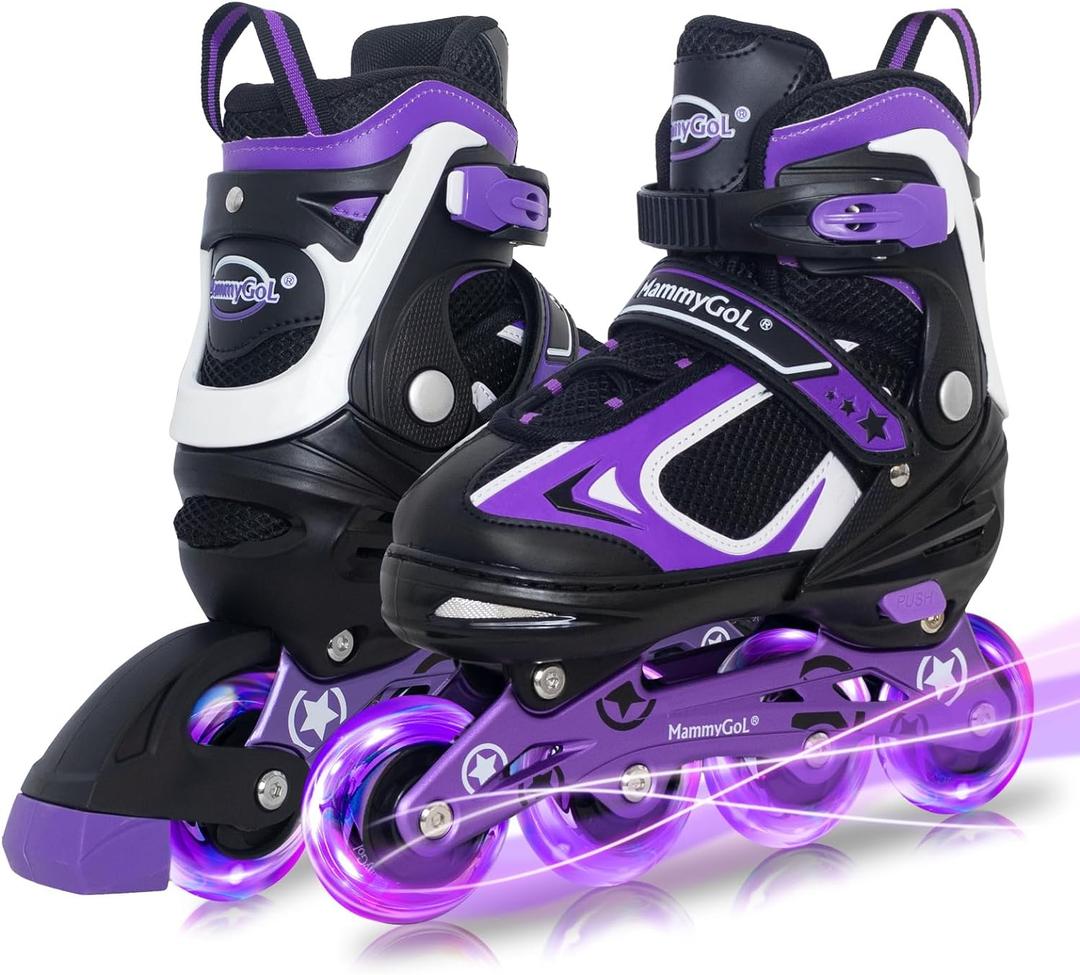MammyGol Adjustable Inline Skates for Kids Boys Girls Youth with Light up Wheels (Medium - Big Kid (1-4US), Violet)