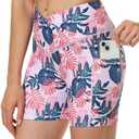 High Waisted Swim Shorts for Women Tummy Control Board Shorts Womens 5" Inseam Swimming Swimsuit Bottoms Ladies Quick Dry Bathing SuitNavy Leaf, Size: 3XL