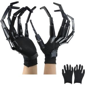 Halloween Articulated Fingers with Protective Gloves, Articulated Finger Extensions, Finger Claw with Protective Gloves, Scary and Flexible Skeleton Claws Hands, Halloween Props for Any Costume, Black