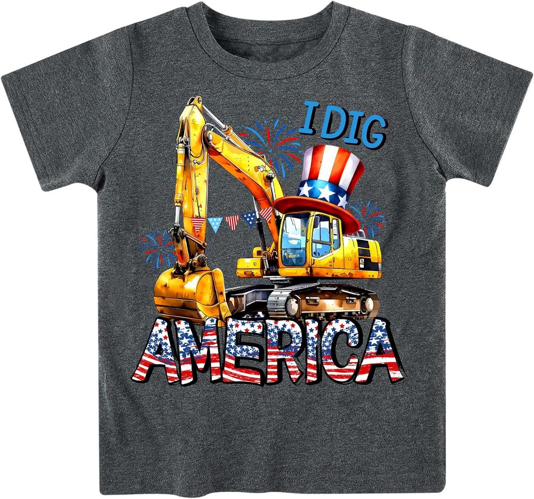 Kids4ever Boys T-Shirts Cotton Alphabet Truck Pattern Short Sleeve Toddler Tee Shirt for 2-6 Years Old (4th of July-1)