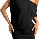 SOLY HUX Women's Off The Shoulder Mini Dress Going Out Asymmetrical Neck Short Sleeve Casual Bodycon T Shirt Dresses (Medium, Pure Black)