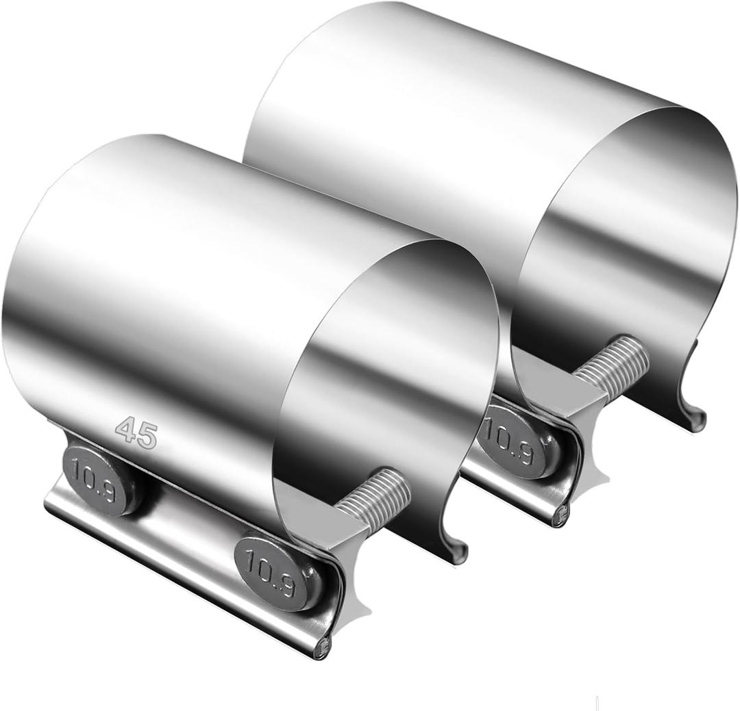 Dianrui 2PCS 1.75" Butt Joint Stainless Steel Clamp Band; 1.75 inch Universal Widening Clamp Fit for Exhaust System, Muffler