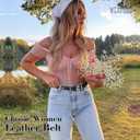 WERFORU Women Leather Belt Fashion Leather Waist Belt for Jean Dress with Gold/Silver Buckle (39.4" Length, Fit waist size 26"-30")