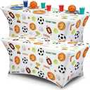 HunnmingRe 2 Pcs 6FT Sports Themed Spandex Tablecloth, Stretch Fitted Rectangle Table Cover with Leg Pockets, Soccer Basketball Baseball Football Print for Birthday Party Sports Game Decor