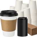 PACKINNO 12 oz 100 Pack Disposable Coffee Cups with Lids and Sleeves, Coffee Paper Cups with Lids, To Go Beverage Drinking Cup for Coffee, Tea