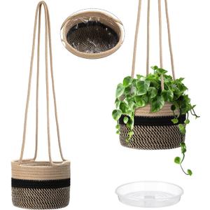 2 Packs Hanging Planter Basket 7.8" Cotton Rope Woven Plant Hangers Indoor Plant Boho Hanger Large Hanging Wall Plants for Outdoor Home Decorations Fence Planters Plant Flower Pots