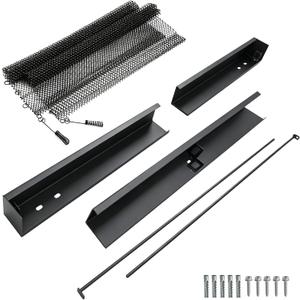 20 in. High Fireplace Screen Mesh Curtain | 2 Panels w/Adjustable Rod and Valance Kit | 19-Gauge Steel