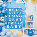 Baby Shower Decoration Set of 4 Transparent White Balloon Boxes with 26 Letters + Letters "B", "A", "B", "Y" Name Combination for Boys Girls
