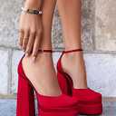 VETASTE Womens Platform Heels Chunky High Heels Ankle Buckle Strap Pumps Party Wedding Dress Shoes Red