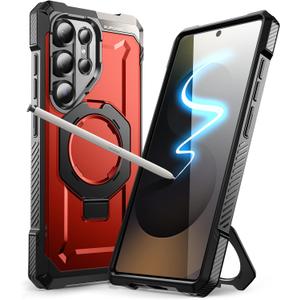 SUPCASE for Samsung Galaxy S25 Ultra Case with Built-in Kickstand, Red | S Pen Friendly, Compatible with MagSafe, Anti-Slip Grip, Military-Grade Protection, Magnetic Phone Case, Unicorn Beetle Grip