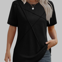 XIEERDUO Womens Summer Tops 2025 Pleated Round Neck Short Sleeve Shirts Business Casual XL