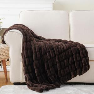 BATTILO HOME Dark Brown Faux Fur Throw Blanket for Couch, Double Side Reversible Ruched Rabbit Fur Blanket for Couch, Bed, Sofa, Soft Warm Mink Cozy Blanket, 50x60 Inch BATTILO HOME Dark Brown Faux Fur Throw Blanket for Couch, Double Side Reversible Ruched Rabbit Fur Blanket for Couch, Bed, Sofa, Soft Warm Mink Cozy Blanket, 50x60 Inch