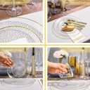 175 Pcs Clear Gold Plastic Dinnerware Set, Disposable Plate With Gold Rim, 25 Guests Dessert Plates, Dinner Plates, Cups, Cutlert and Napkins for Wedding Party