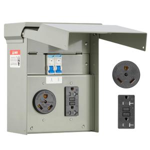 VEVOR Temporary Power Outlet Panel, RV Electrical Breaker Box with Prewired 30 Amp & 20 Amp GFCI Receptacle Circuit, Weatherproof RV Electrical Panel for RV Hookup Camper Travel Trailer Motorhome