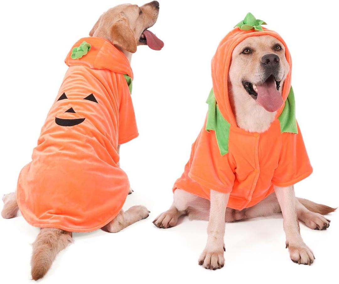 FLAdorepet Large Dog Pumpkin Costume,Halloween Thanksgiving Dog Costume Outfits Party Dress,Winter Dog Jacket Hoodie Funny Clothes for Labrador Bulldog (Orange, XL) (XL(Bust 23.6"|16-20LBS))