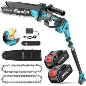 SEESII 2-in-1 Electric Pole Saws for Tree Trimming, 8 Inch Brushless Mini Chainsaw with Extension Pole, Cordless Pole Chain Saw, Tree Trimmer Limb Branch Cutter Pruner with 2 x 4.0Ah Batteries, PS810
