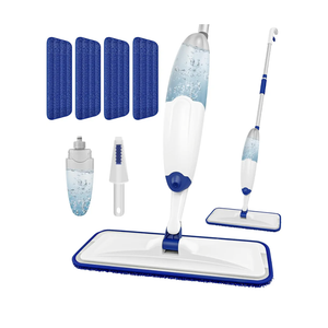 HOMTOYOU Microfiber Flat Mop with Sprayer: Spray Mop with 4 Washable Pads for Cleaning Multi-Surface Floors - 1Pcs 400+ML Refillable Bottle