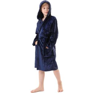 V.&GRIN Boys Fleece Robe, Hooded Plush Soft Fuzzy Bathrobe for Kids 3-14 Years (7-8 Years)