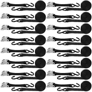 16 Pcs Cambuckle Tie Down Straps 1763lbs Break Strength Securing Straps 1'' x 15 ft Cambuckle Tie Downs with S Hook for Motorcycle, Kayak, Car, Truck, Boat Moving, Securing Cargo(Black)