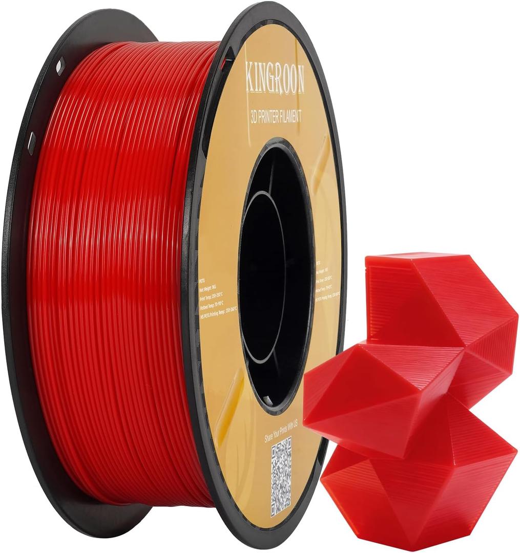 Kingroon High Speed PETG 3D Printer Filament 1.75mm, 3D Printer Rapid Filament for 30-600mm/s Hyper Printing Filament, Dimensional Accuracy +/- 0.03 mm, 1kg Plastic Spool(2.2lbs) (Red)