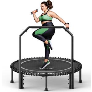 BCAN 450/550LBS Mini Rebounder Trampoline for Adults with Bar, Fitness Trampoline with Bungees, Adjustable Handle, Stable & Quiet, Indoor Outdoor, Whole-Body Workout & Relaxation at Home-40IN/48IN
