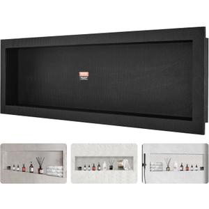 VEVOR Shower Niche Ready for Tile 16" x 50", Single Shelf Organizer, Square Corners Wall-inserted Niche Recessed, Sealed Protection Modern Soap Storage Niche for Shower Bathroom, Black