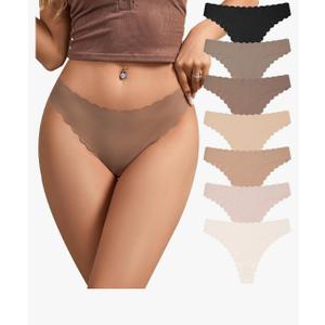 SHARICCA Womens Seamless Thongs No Show Underwear Soft Ribbed Invisible Panties Wave Edge Multi Pack size S