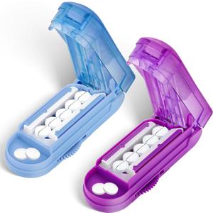 DUBSTAR 2PCS Pill Cutter Splitter for Small and Tiny Pills, Multiple Pill Cutters for Small or Large Pills, Adjustable Pill Splitter with Centering Device and Blade Guard (Purple+Blue)