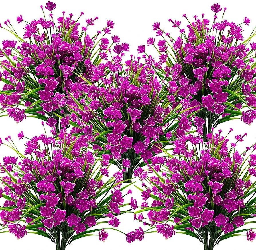 Grunyia 10 Bundles Artificial Flowers Outdoor UV Resistant Fake Plants Indoor Outside Hanging Planter Home Garden Decor (Purple)