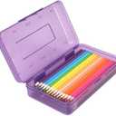3 x DANRONG Large Capacity Colored Pencil Case, Pencil Box, Plastic Pencil Boxes for Kids Adults Girls Boys, Hard Crayon Box Storage with Snap-tight Lid for School office Supplies (Clear Purple)