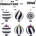 24Pcs Gothic Black and White Christmas Ball Ornaments Spooky Tree Hanging Balls with Purple Green Glitter Drips 2.36 Inch Stripe Dot Hanging Ornaments for Halloween Xmas Tree Nightmare Party Supplies