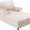 H.VERSAILTEX Velvet Chaise Lounge Cover - High Stretch Chaise Chair Cover for Living Room Soft Slipcovers with Arms - Luxury Velvet Dog Covers, Machine Washable, Ivory