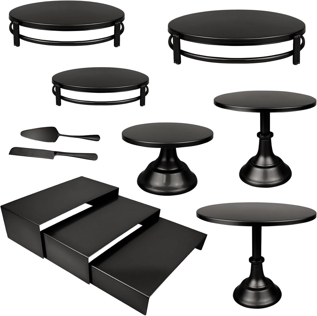 MACIFECI Cake Stand Set, Black Cake Stands For Dessert Table Including Dessert Tray, Metal Cupcake Display Stands Dessert Trays (Black)