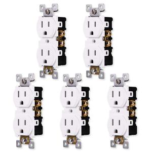 GE Grounding Duplex 5 Pack, in Wall Receptacle, Tamper Resistant, 3 Prong Socket, Easy Install, 15 Amp, UL Listed, White, 41869