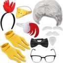 Riceshoot 9 Pcs Chicken Costume Adult Chicken Couple Costume Rooster Headband Tail Beak Nose Mask Feet White Colonel Wig Moustache for Halloween Cosplay Dress-Up Party Accessories