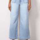 Allimy Women's High Waisted Cropped Wide Leg Jeans Stretchy Loose Denim Pants with Front Patch Pockets (Blue)