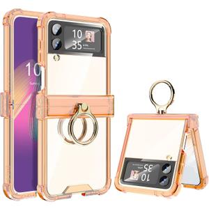 Galaxy Z Flip 4 Case with Hinge Protection Clear for Samsung Flip 4 Case with Kickstand Protective Cover for Samsung Galaxy Z Flip 4 5G (2022) - Orange