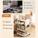 3 Tier Rolling Cart with Wheels and Drawers,Utility Storage Organizer Cart with Fabric Bag & Silent Casters for Nail Art, Makeup, Book, Nursery, Dorm Room Essentials and Kitchen, White